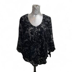 Whimsigoth Burnout Velvet Sheer Sleeve Witchy Blouse Large Evening Holiday